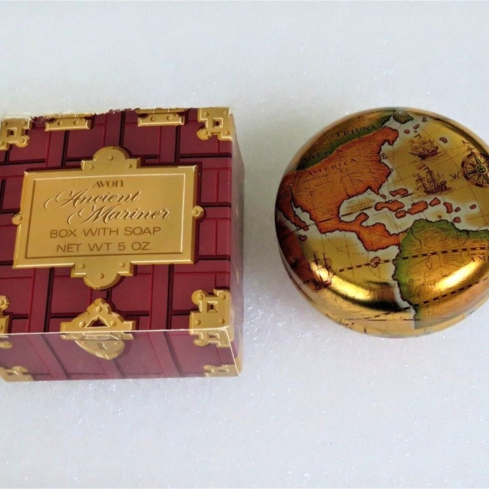 Collectible Vintage Avon 1982 ANCIENT MARINER World Map Can Lids & Compass Soap
